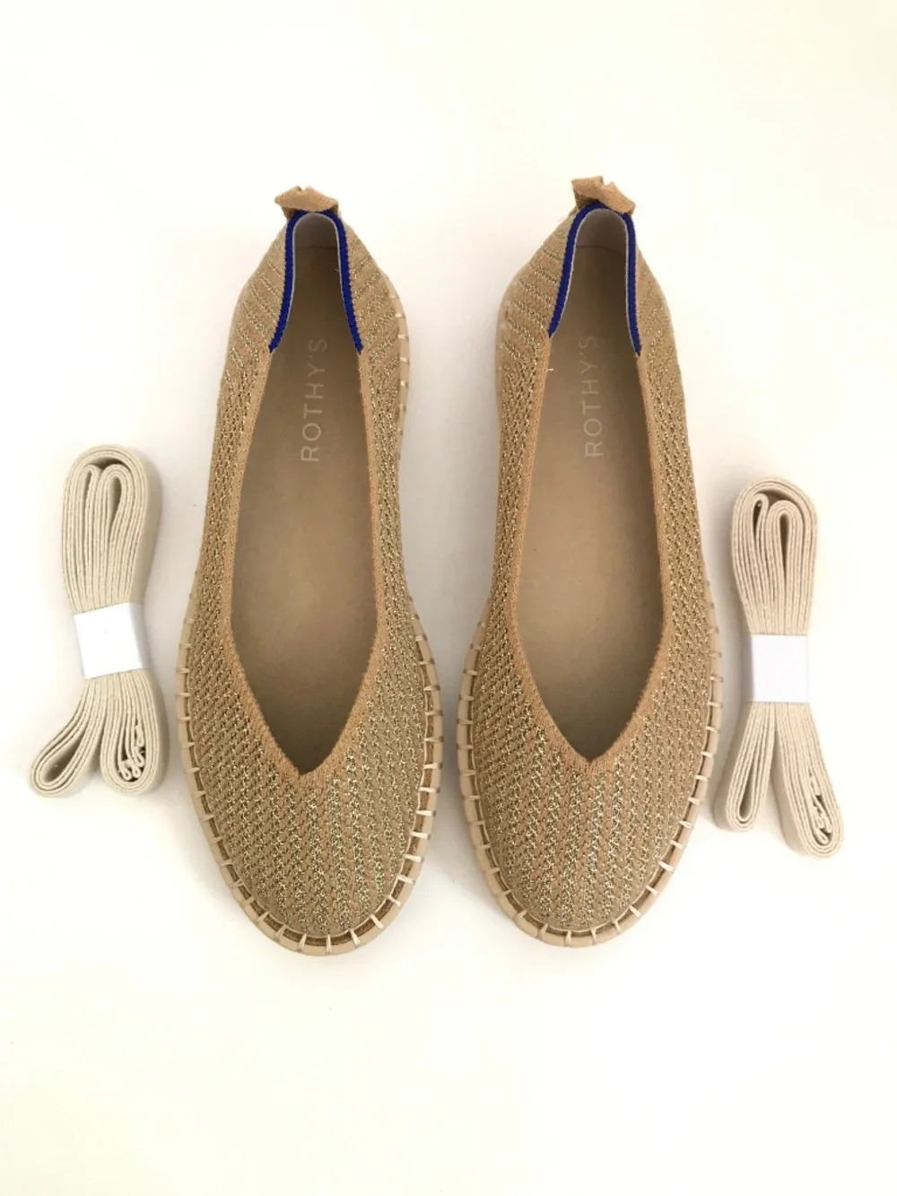 ROTHY'S The Espadrilles Gold Stripe Flats Size 8